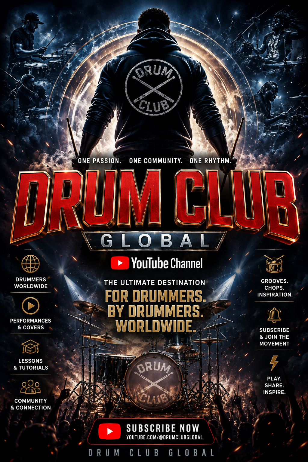 Drum Club Global YouTube channel featuring drum performances, drum lessons, tutorials, grooves, chops and drummer inspiration from around the world.