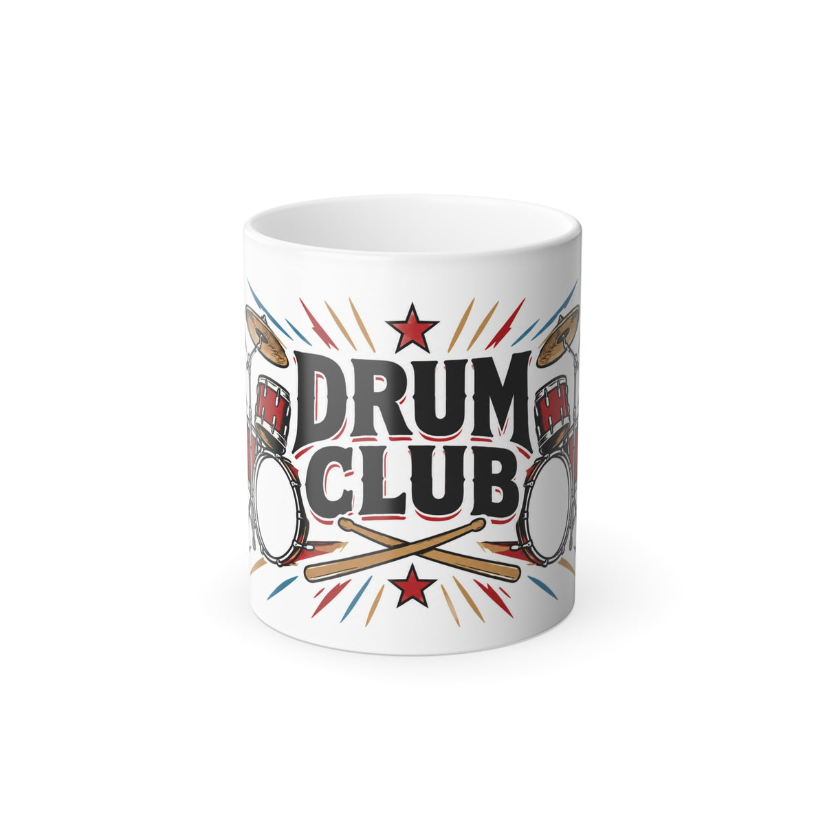 DRUM CLUB Color Morphing Mug – White Vintage Drum Kit Edition, 11oz